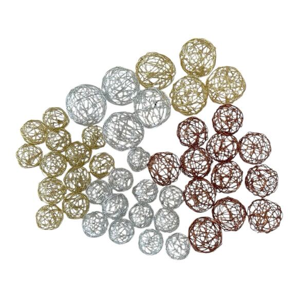 60- Assorted Shatterproof Ornaments 24 Gold Pinecones/ 36 Various Sz Metal Balls - Picture 3 of 4